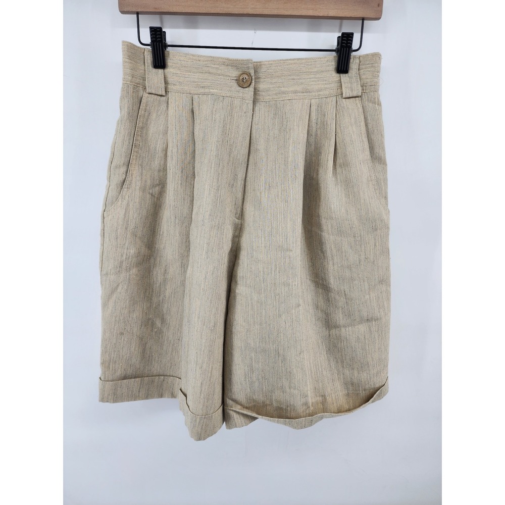 Suburbans Vintage High Waisted Pleated Cuffed Shorts Tan Size 10